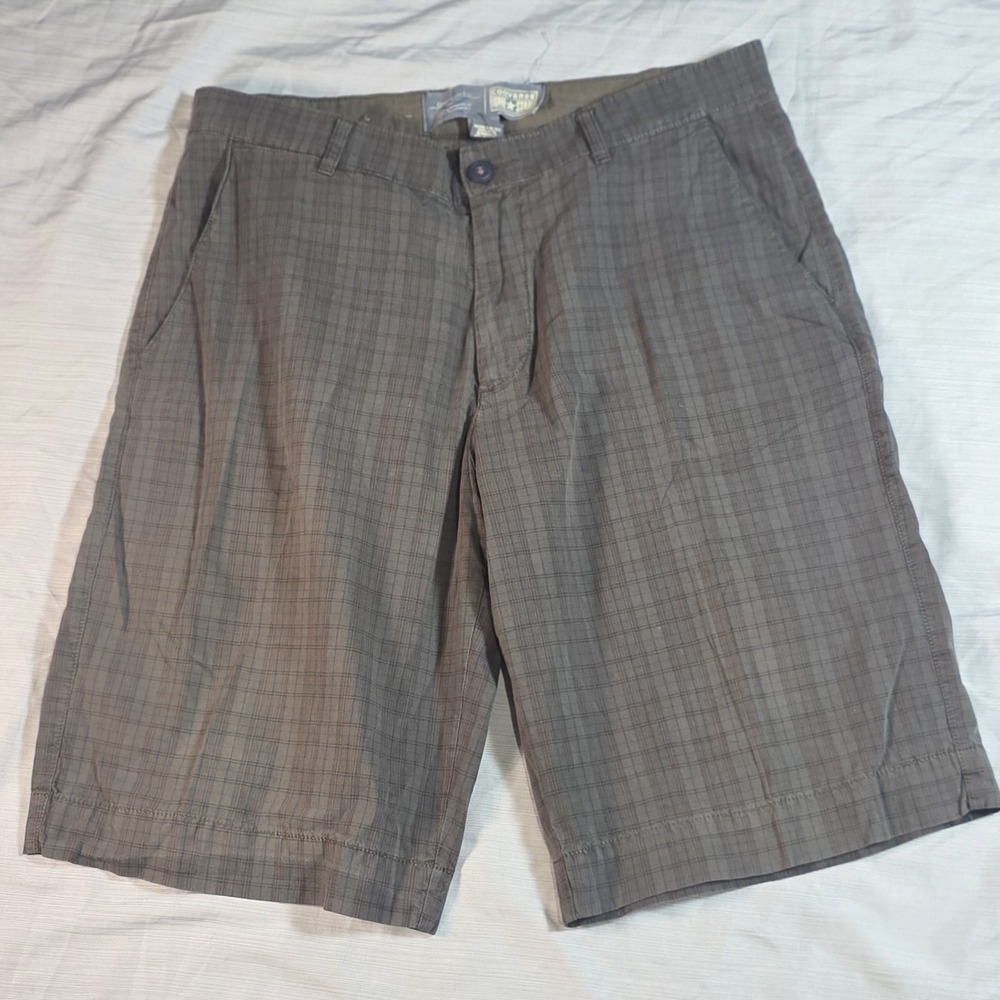 Converse One Star Men's Plaid Shorts Brown Gingham Flat Front Size 34